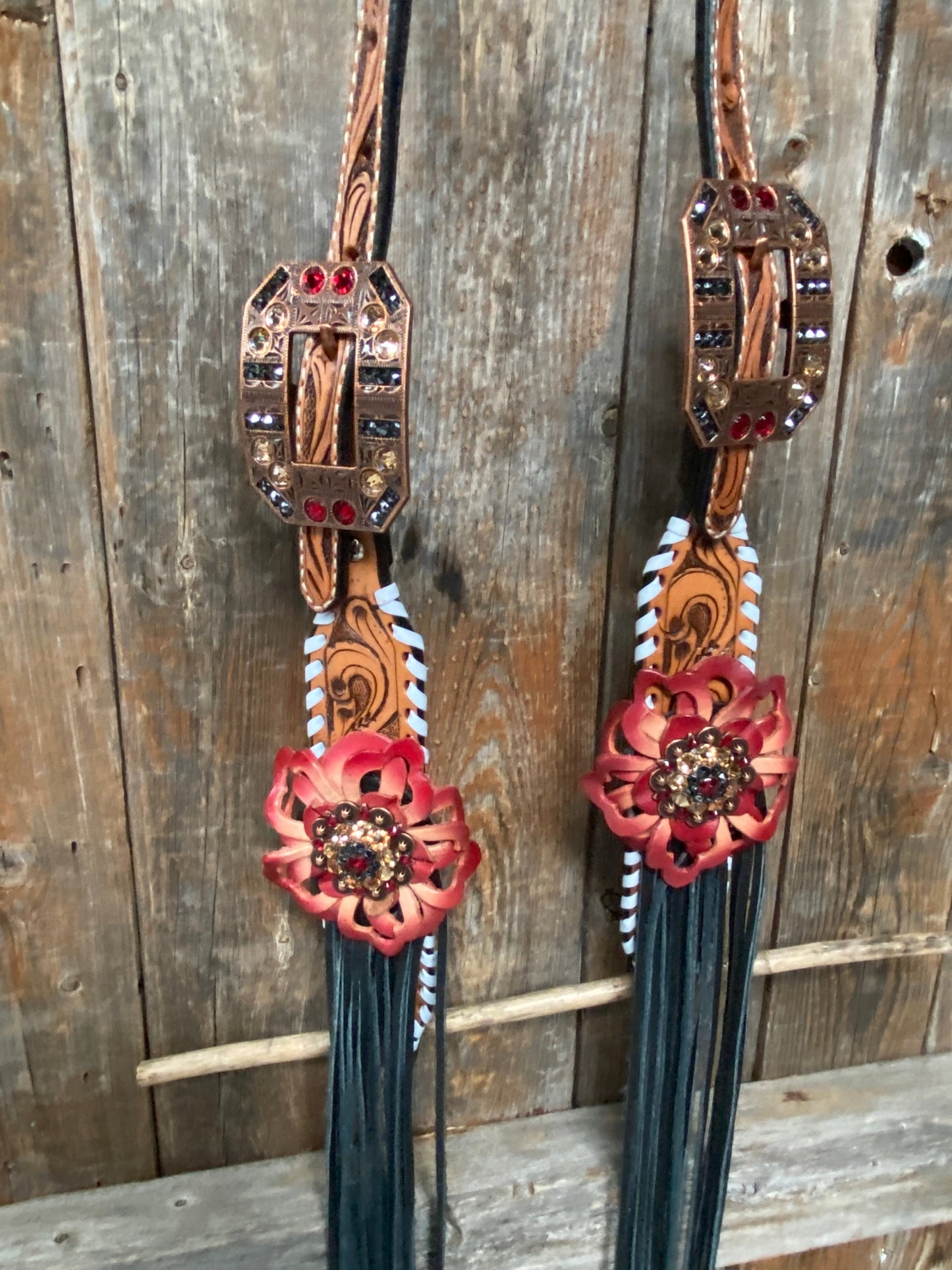 Light Oil Whipstitch Black and Red One Ear & Breastcollar Tack Set #OEBC460