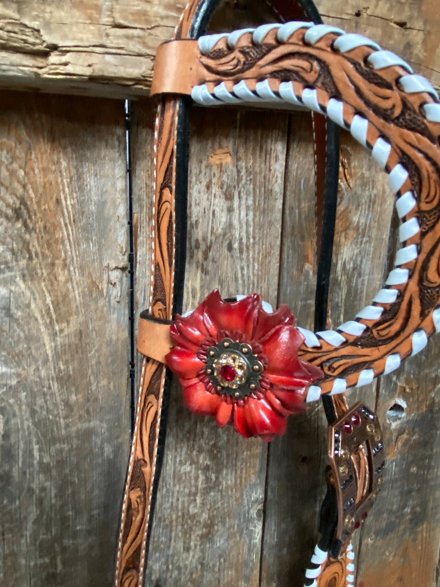 Light Oil Whipstitch Black and Red One Ear & Breastcollar Tack Set #OEBC460