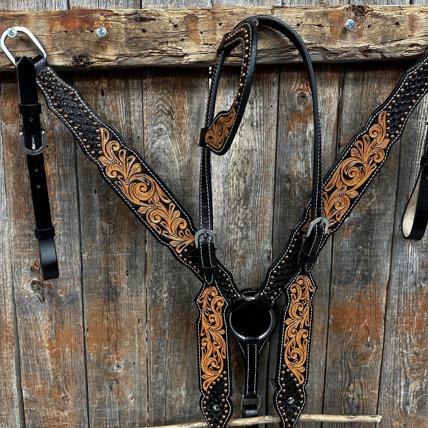 Copper Dot and Floral Headstall/Breastcollar Tack Set