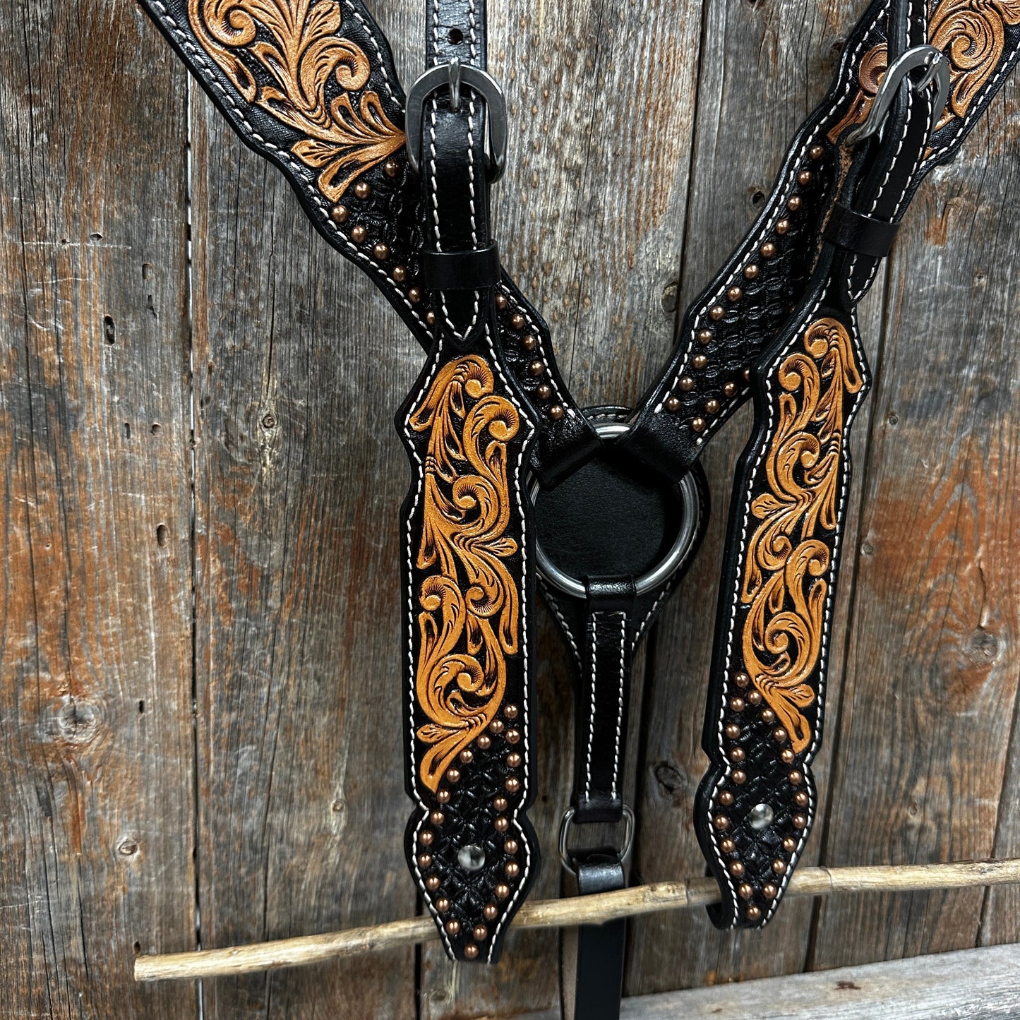 Copper Dot and Floral Headstall/Breastcollar Tack Set