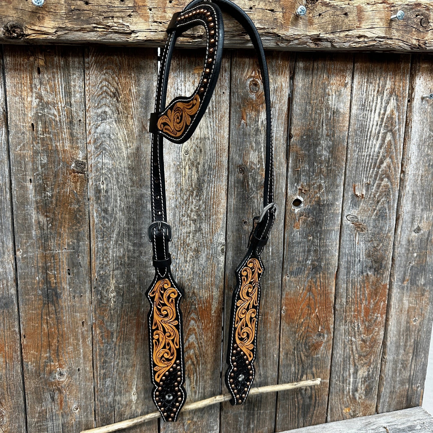 Copper Dot and Floral Headstall/Breastcollar Tack Set