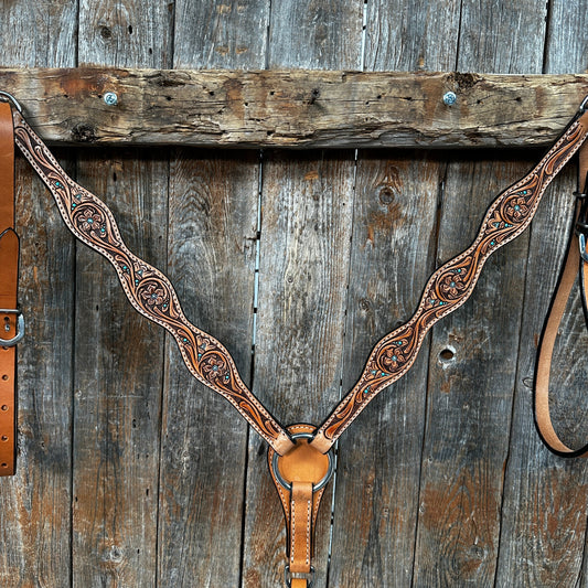 Light Oil Floral and Teal Dot Breastcollar #56258L