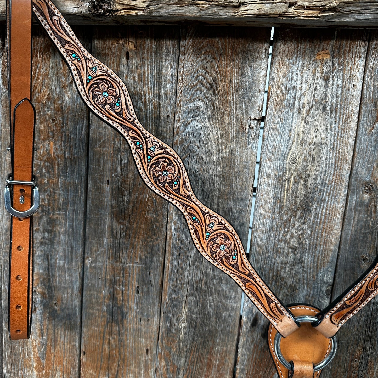 Light Oil Floral and Teal Dot Breastcollar #56258L