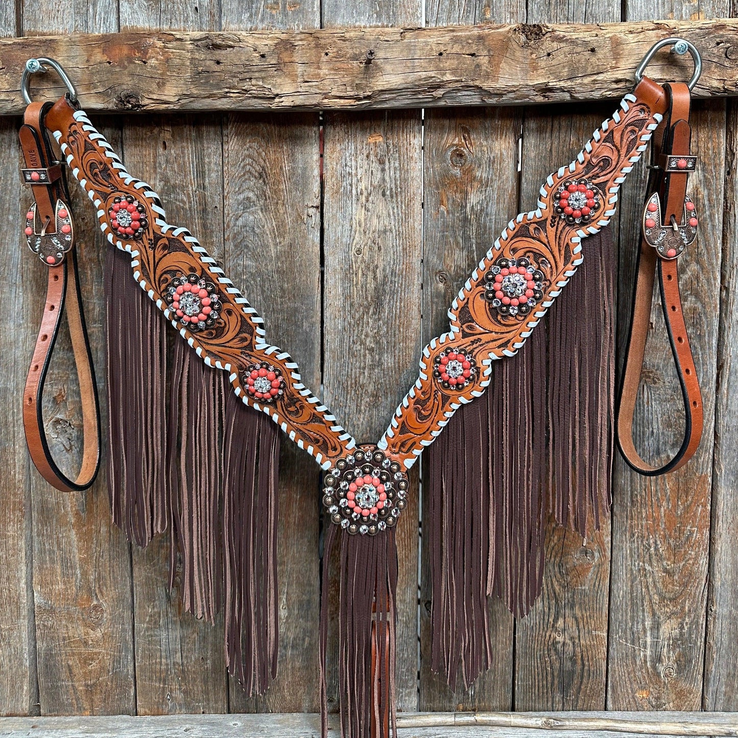 Whipstitch Coral and Clear One Ear/ Breastcollar Tack Set #OEBC516