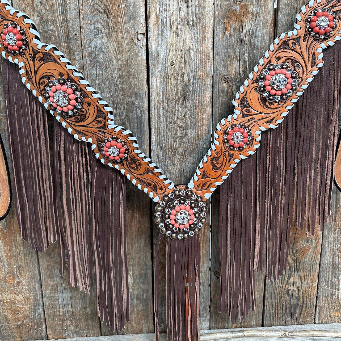 Whipstitch Coral and Clear One Ear/ Breastcollar Tack Set #OEBC516