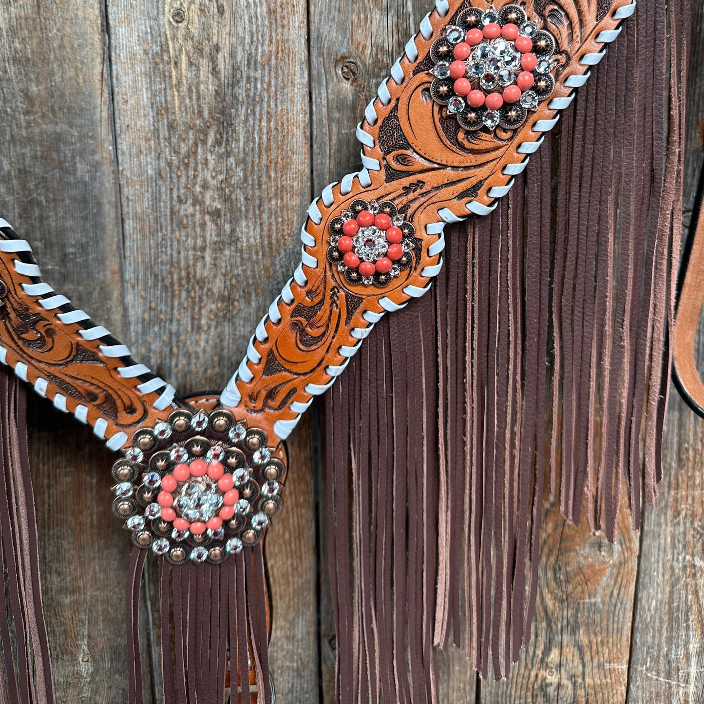 Whipstitch Coral and Clear One Ear/ Breastcollar Tack Set #OEBC516