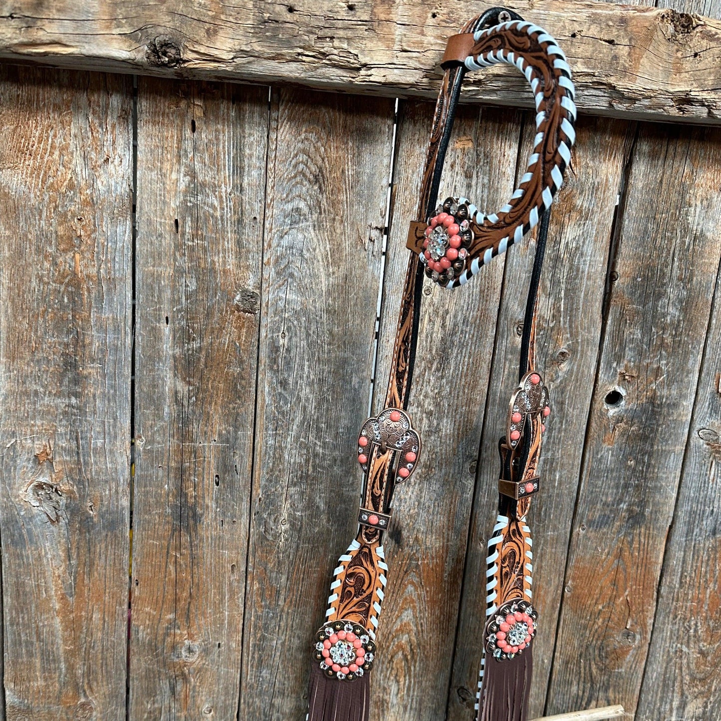 Whipstitch Coral and Clear One Ear/ Breastcollar Tack Set #OEBC516