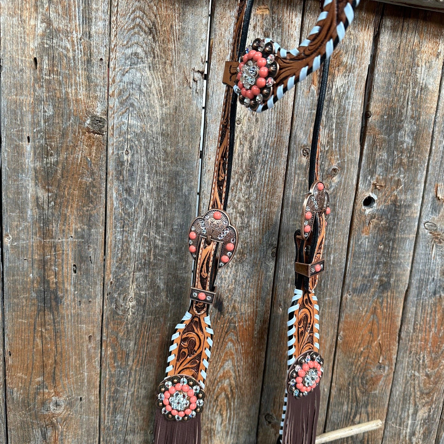 Whipstitch Coral and Clear One Ear/ Breastcollar Tack Set #OEBC516