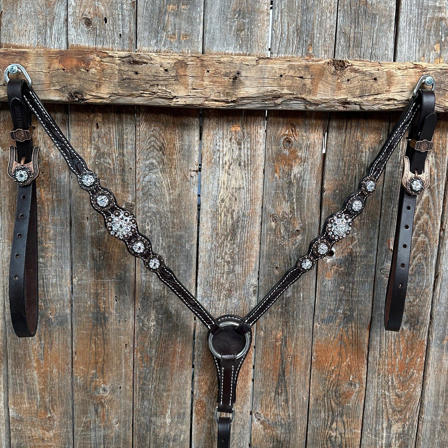 Dark Oil Floral Clear One Ear/ Breastcollar Tack Set #OEBC517