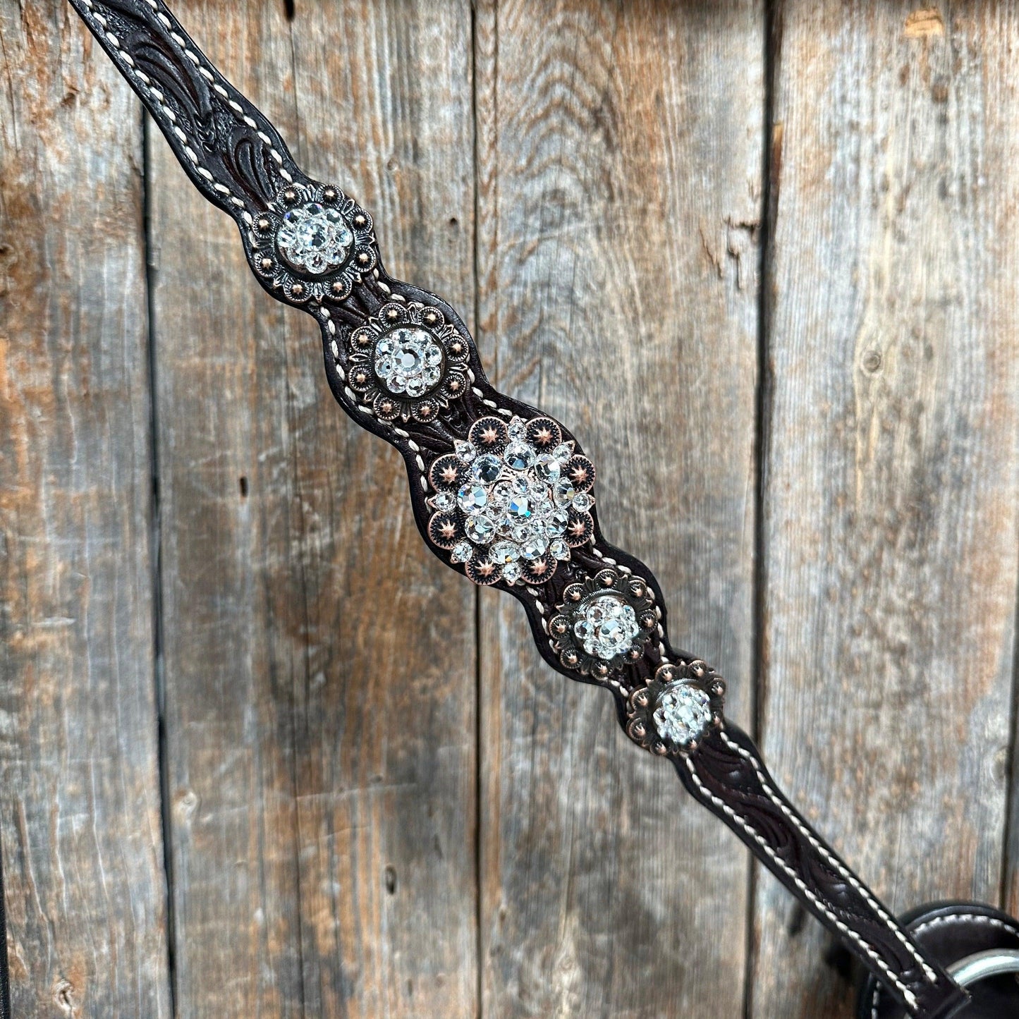 Dark Oil Floral Clear One Ear/ Breastcollar Tack Set #OEBC517