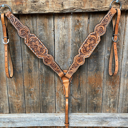 Light Oil Floral Tooled Silver Buckstitching & Dots Breastcollar