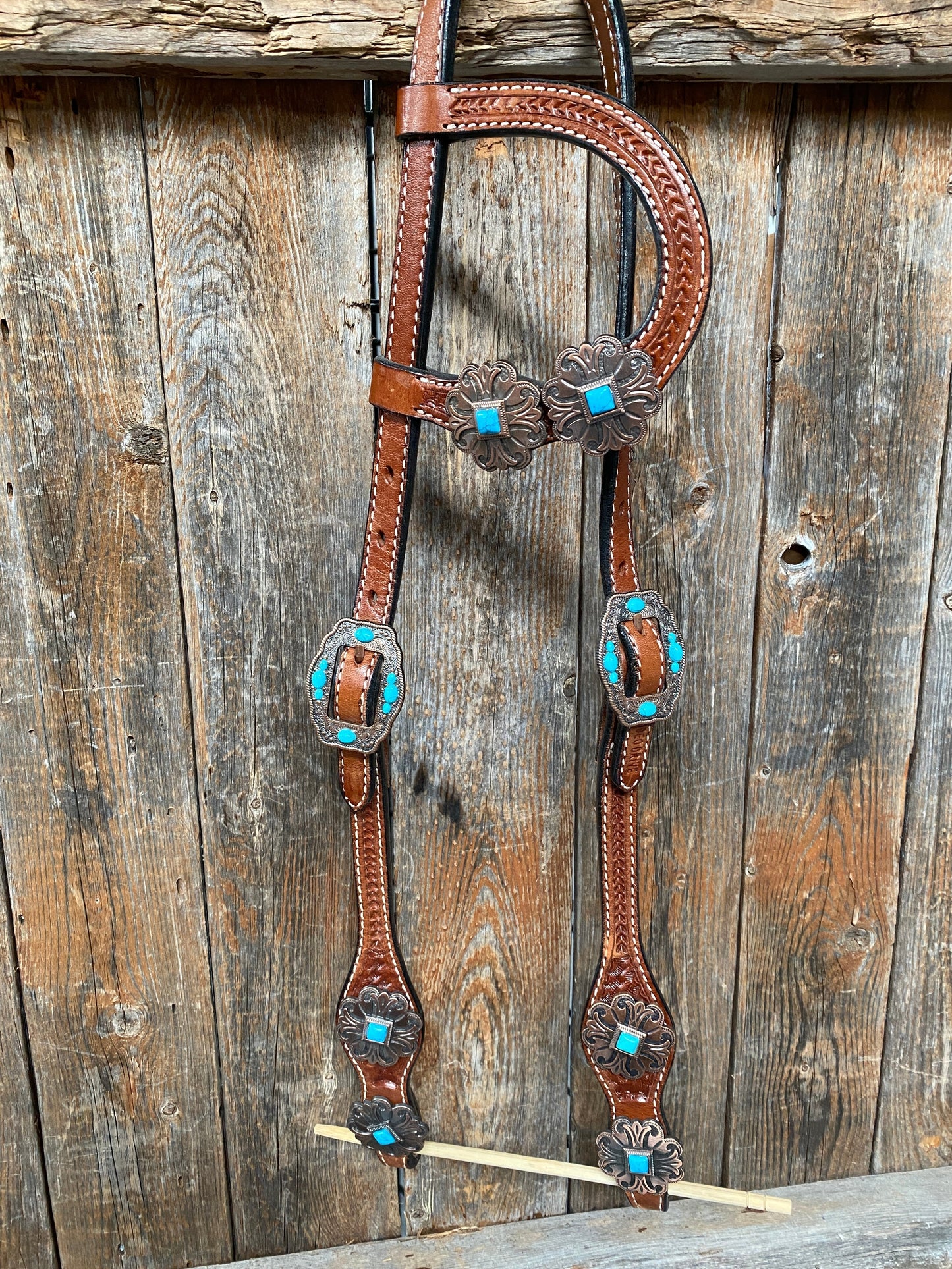 Medium Basketweave Turquoise One Ear & Breastcollar Tack Set #OEBC445