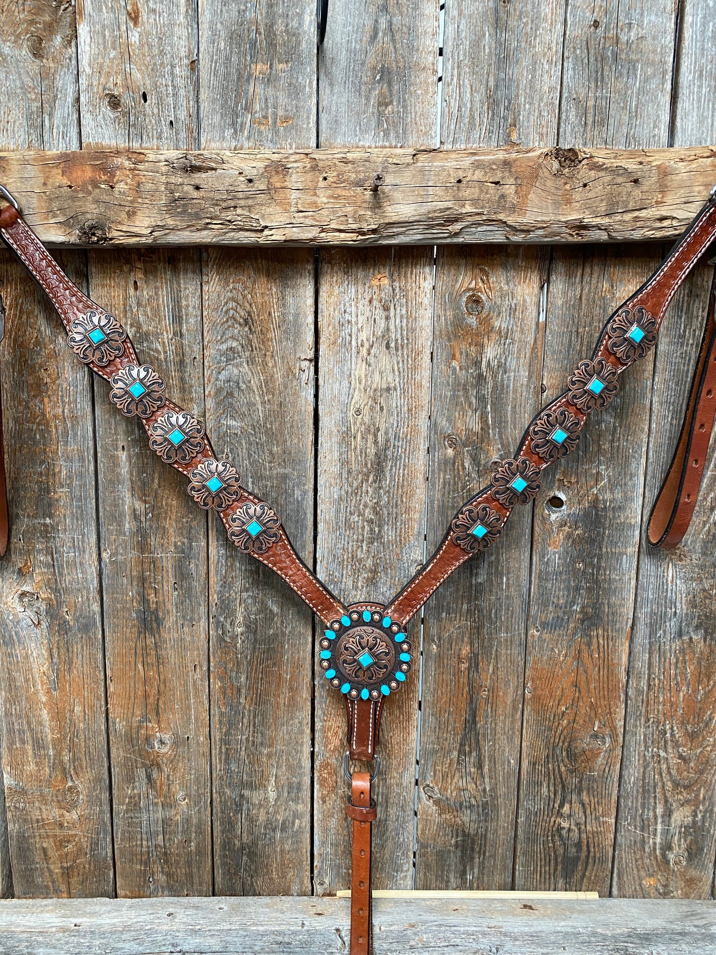 Medium Basketweave Turquoise One Ear & Breastcollar Tack Set #OEBC445