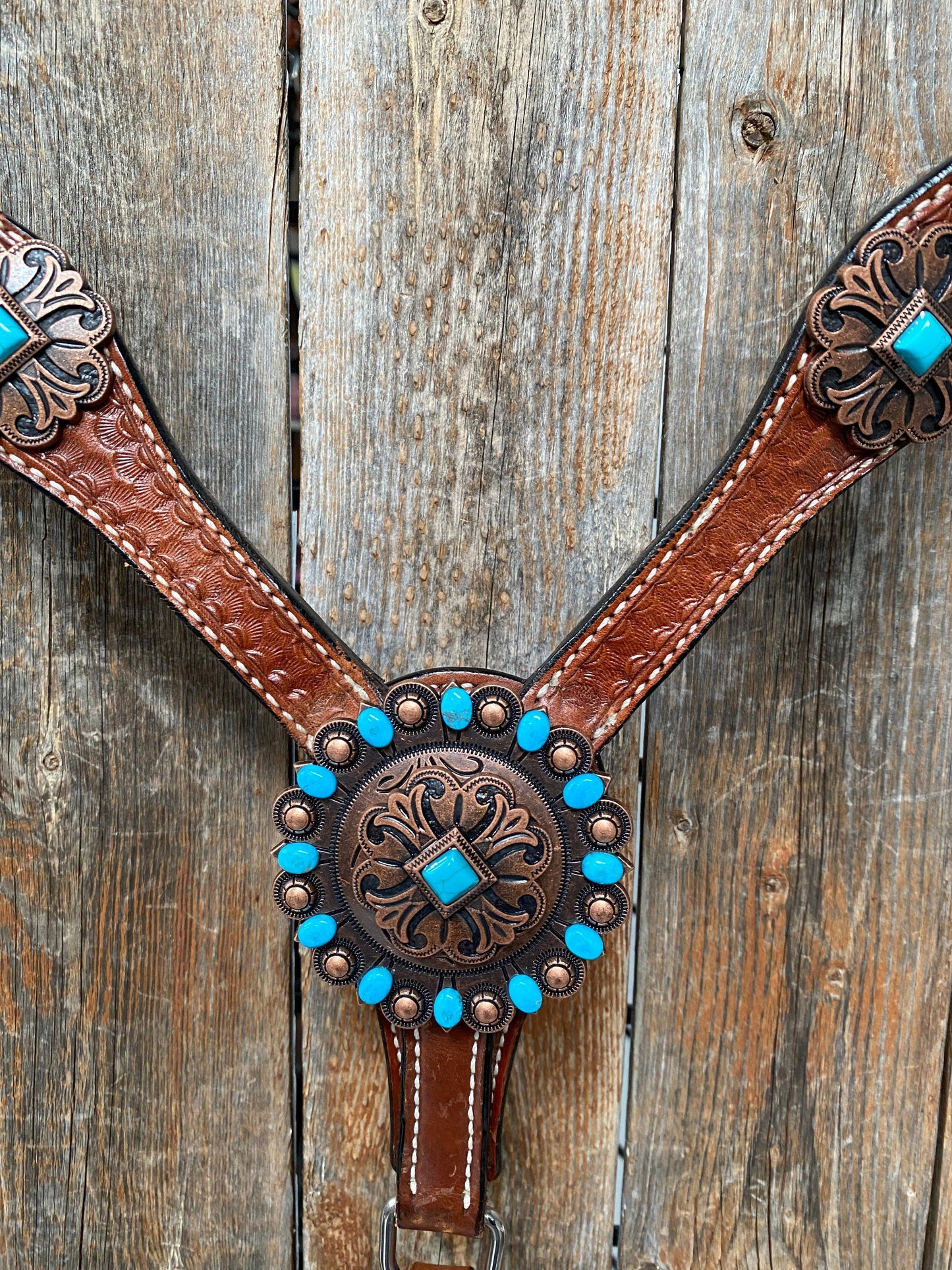 Medium Basketweave Turquoise One Ear & Breastcollar Tack Set #OEBC445