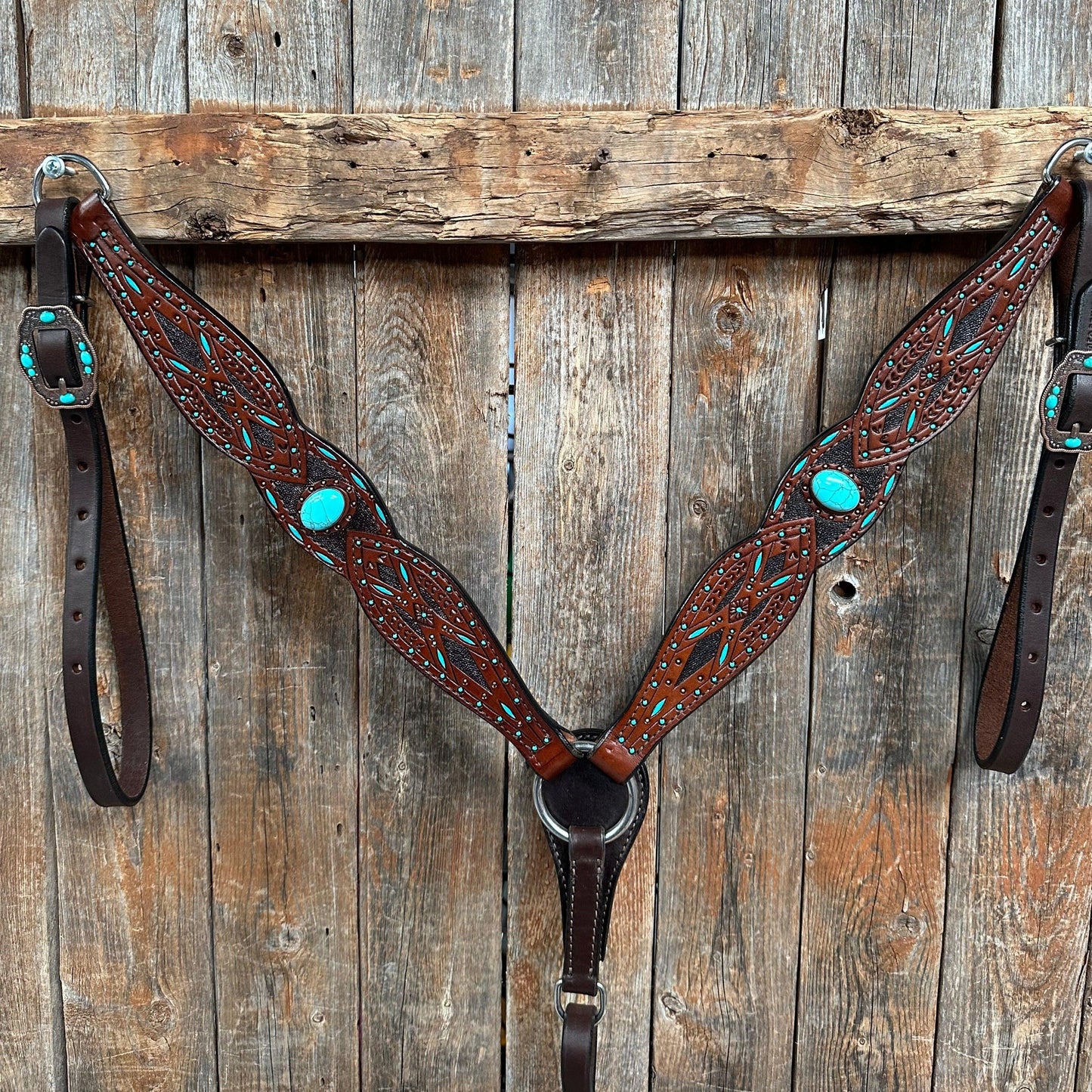 Dark Oil Hand Painted Turquoise Browband/ Breastcollar Tack Set #BBBC524