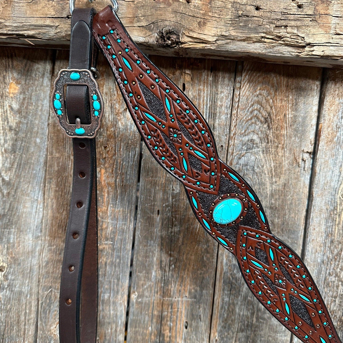 Dark Oil Hand Painted Turquoise Browband/ Breastcollar Tack Set #BBBC524