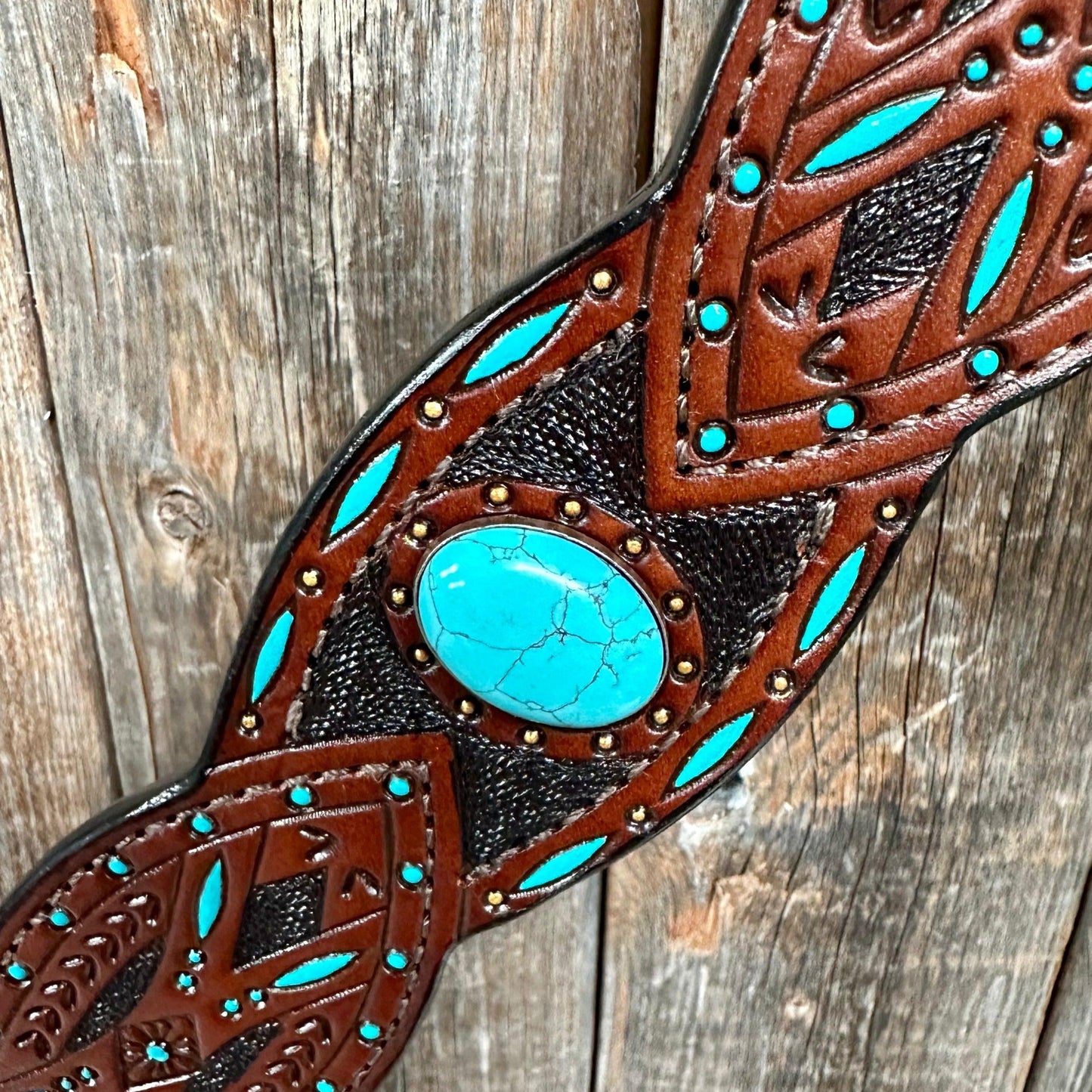 Dark Oil Hand Painted Turquoise Browband/ Breastcollar Tack Set #BBBC524