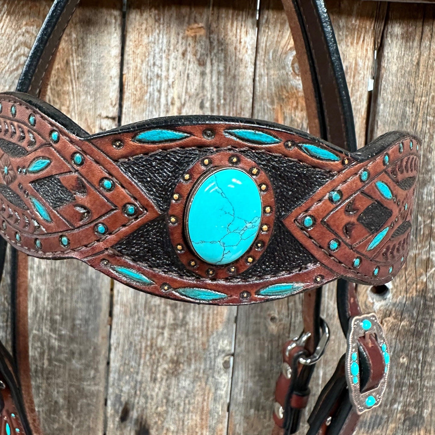 Dark Oil Hand Painted Turquoise Browband/ Breastcollar Tack Set #BBBC524