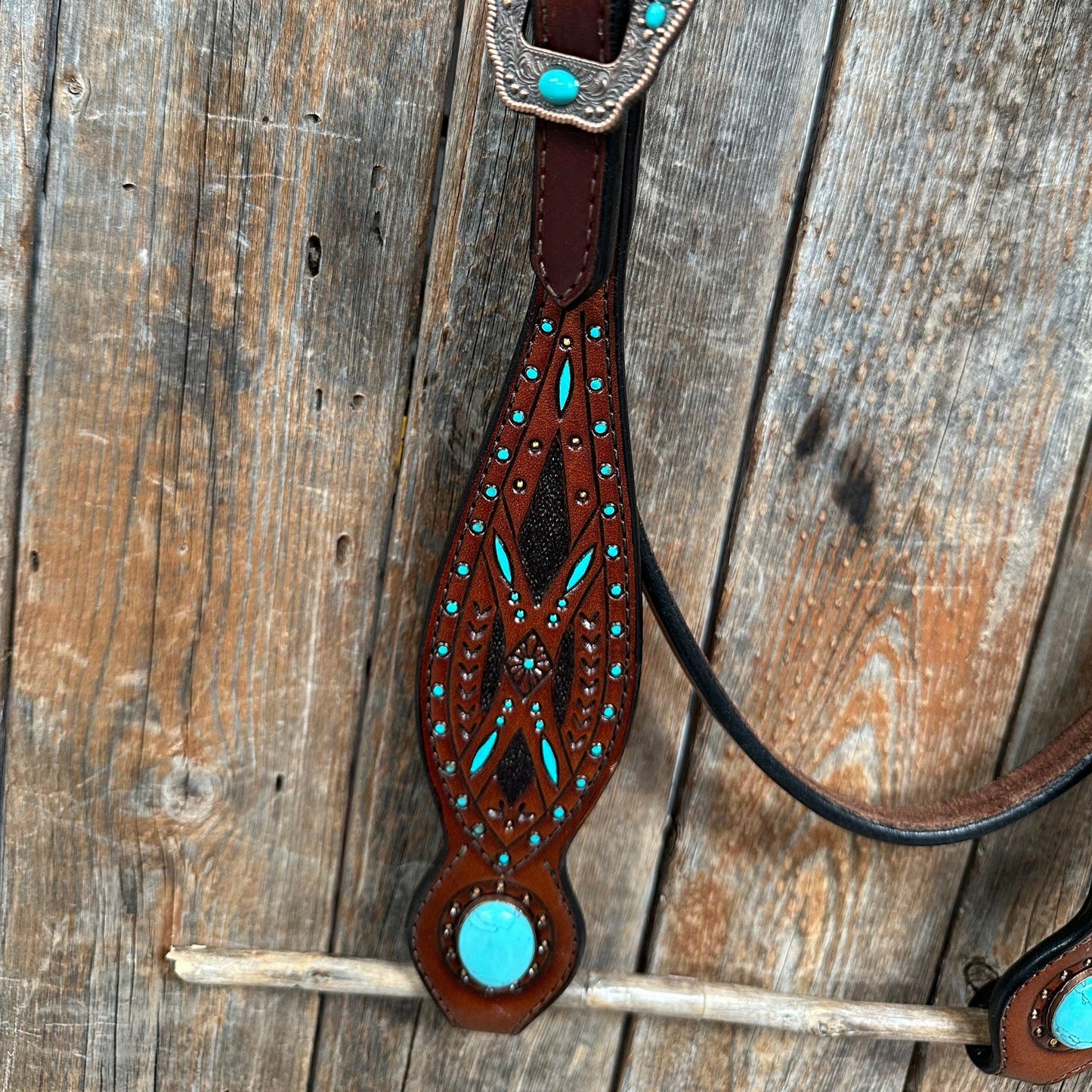 Dark Oil Hand Painted Turquoise Browband/ Breastcollar Tack Set #BBBC524