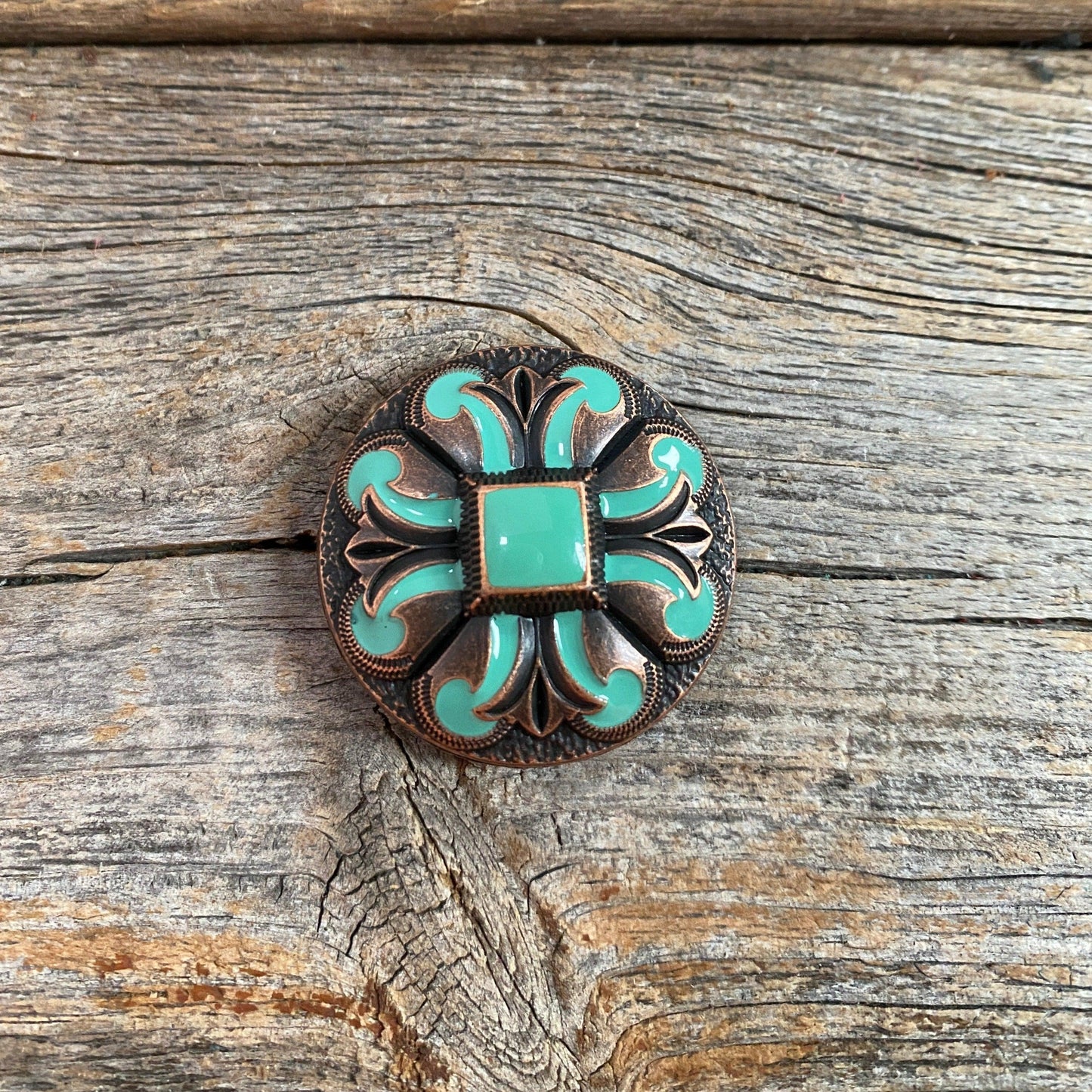 Copper Turquoise Fleur De Lis Concho 1.25” W120L