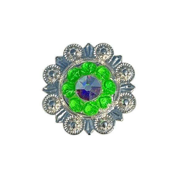 Neon Green and AB  Bright Silver 1" European Crystal Concho