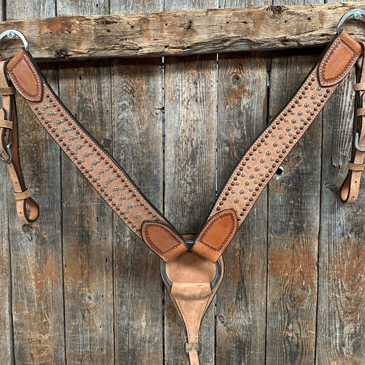 Copper and Silver Dot Rough-Out Breastcollar #ST1002