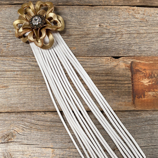 Leather Gold Lotus with White Fringe