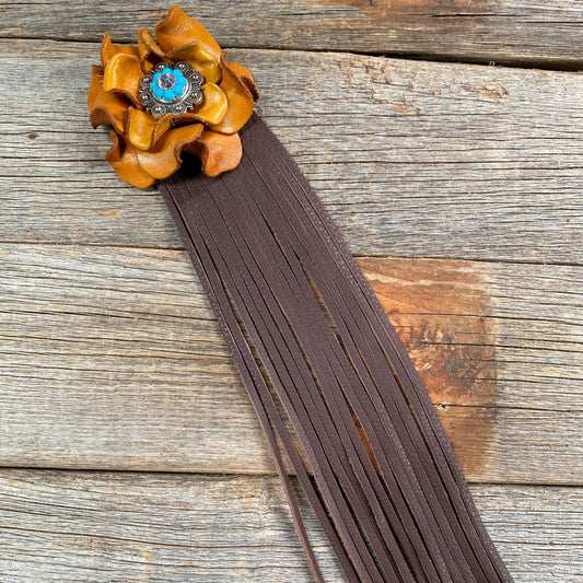 Leather Yellow Rose with Brown Fringe