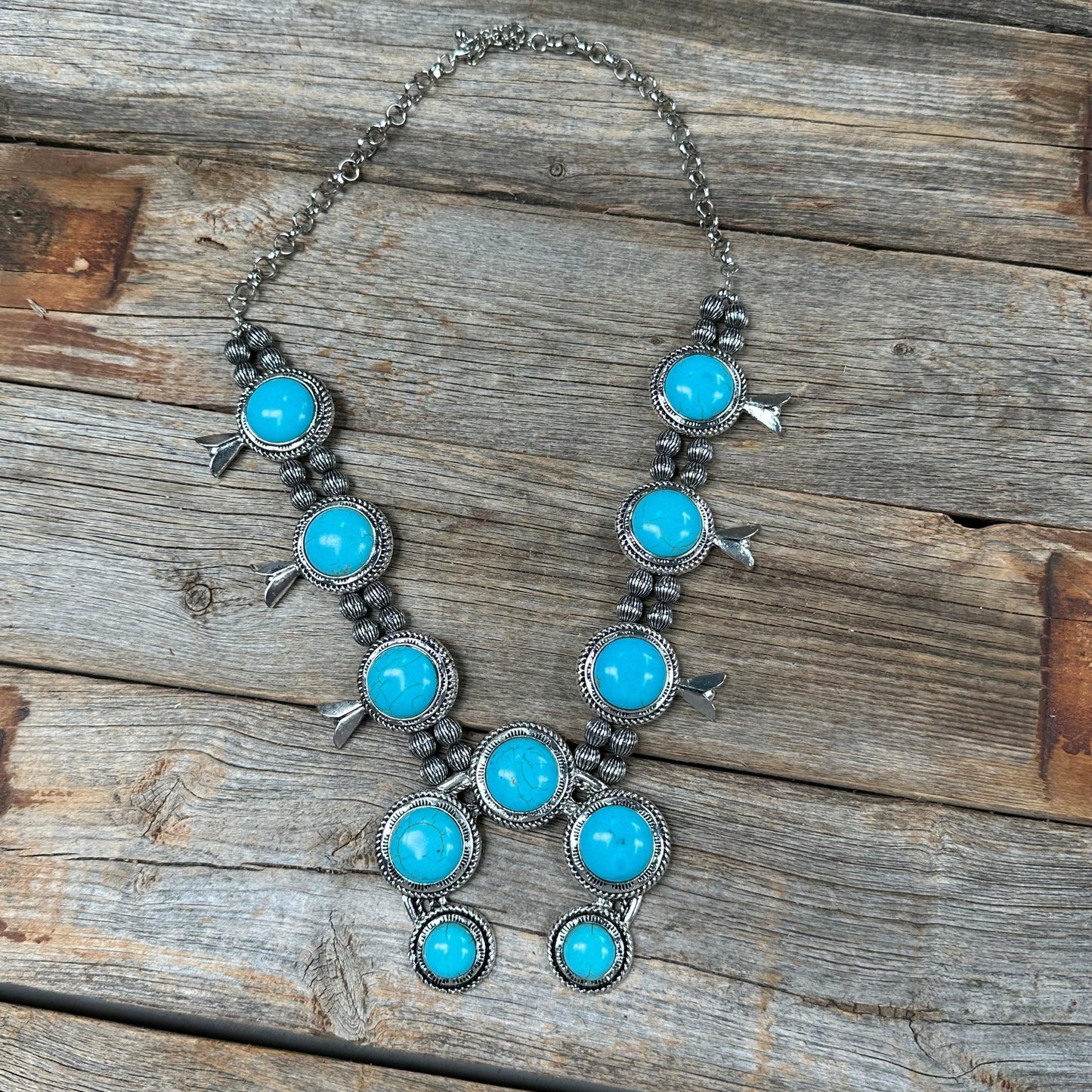 Chunky Turquoise Squash Blossom and Horseshoe Fashion Necklace WA214