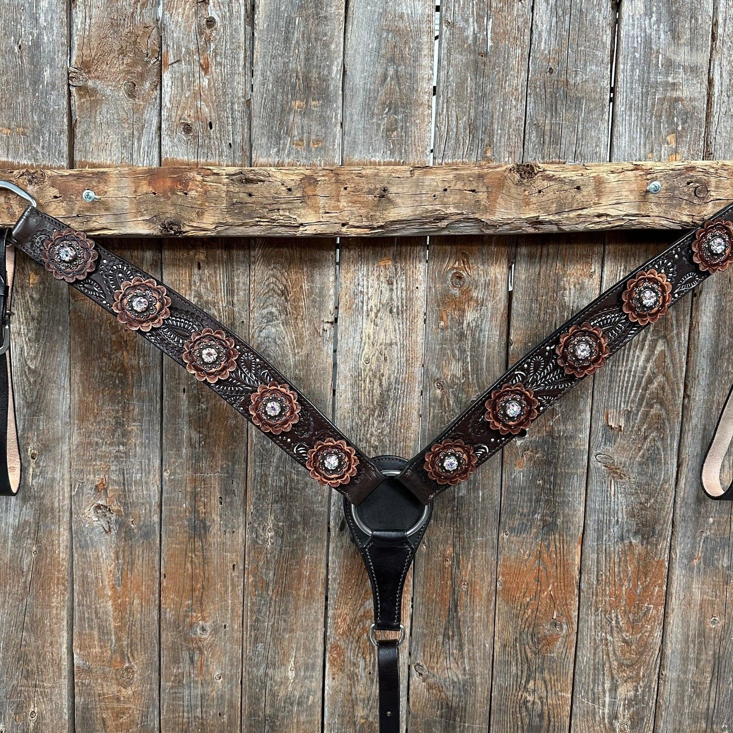 Hand Painted Paisley - Copper AB Rosette One Ear/ Breastcollar Tack Set #OEBC550