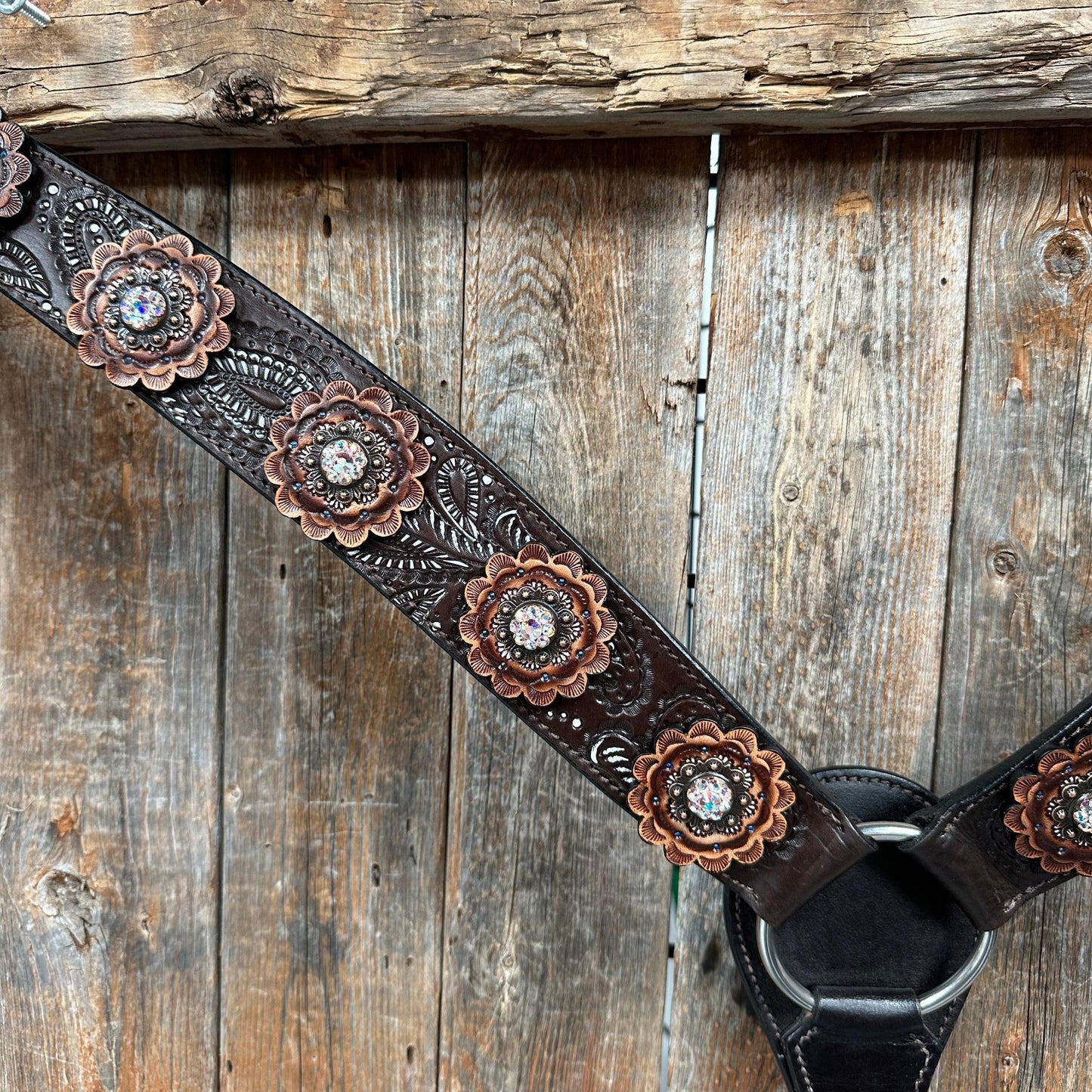 Hand Painted Paisley - Copper AB Rosette One Ear/ Breastcollar Tack Set #OEBC550