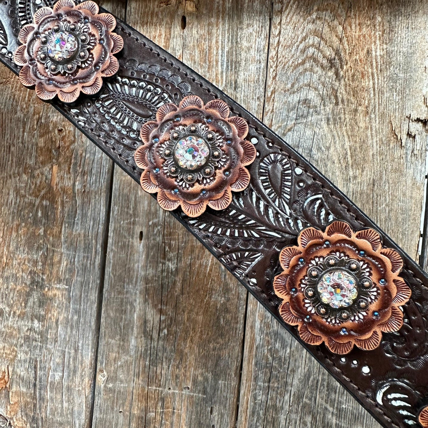 Hand Painted Paisley - Copper AB Rosette One Ear/ Breastcollar Tack Set #OEBC550