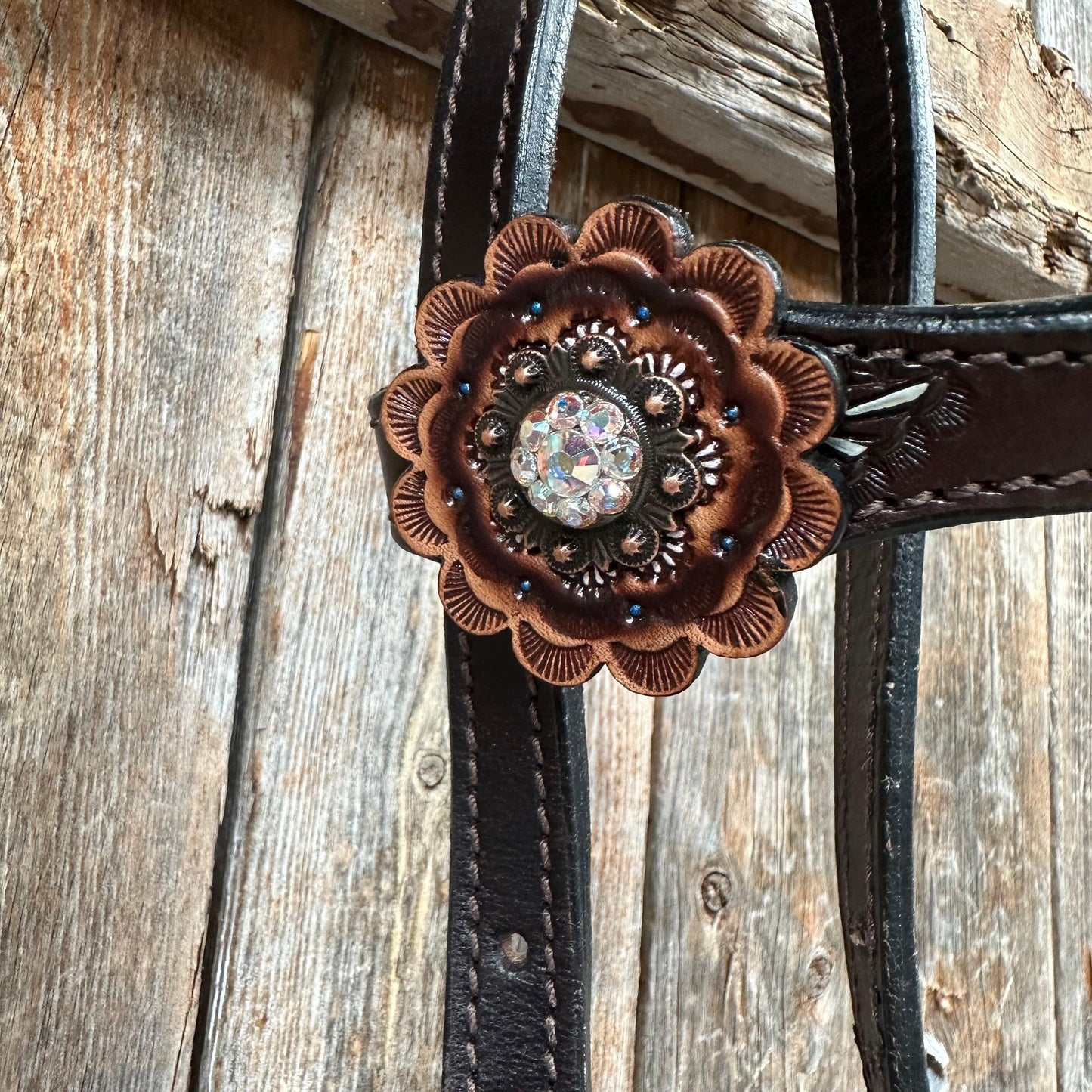 Hand Painted Paisley - Copper AB Rosette One Ear/ Breastcollar Tack Set #OEBC550
