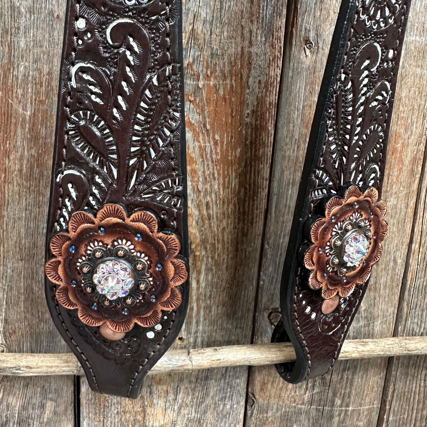Hand Painted Paisley - Copper AB Rosette One Ear/ Breastcollar Tack Set #OEBC550