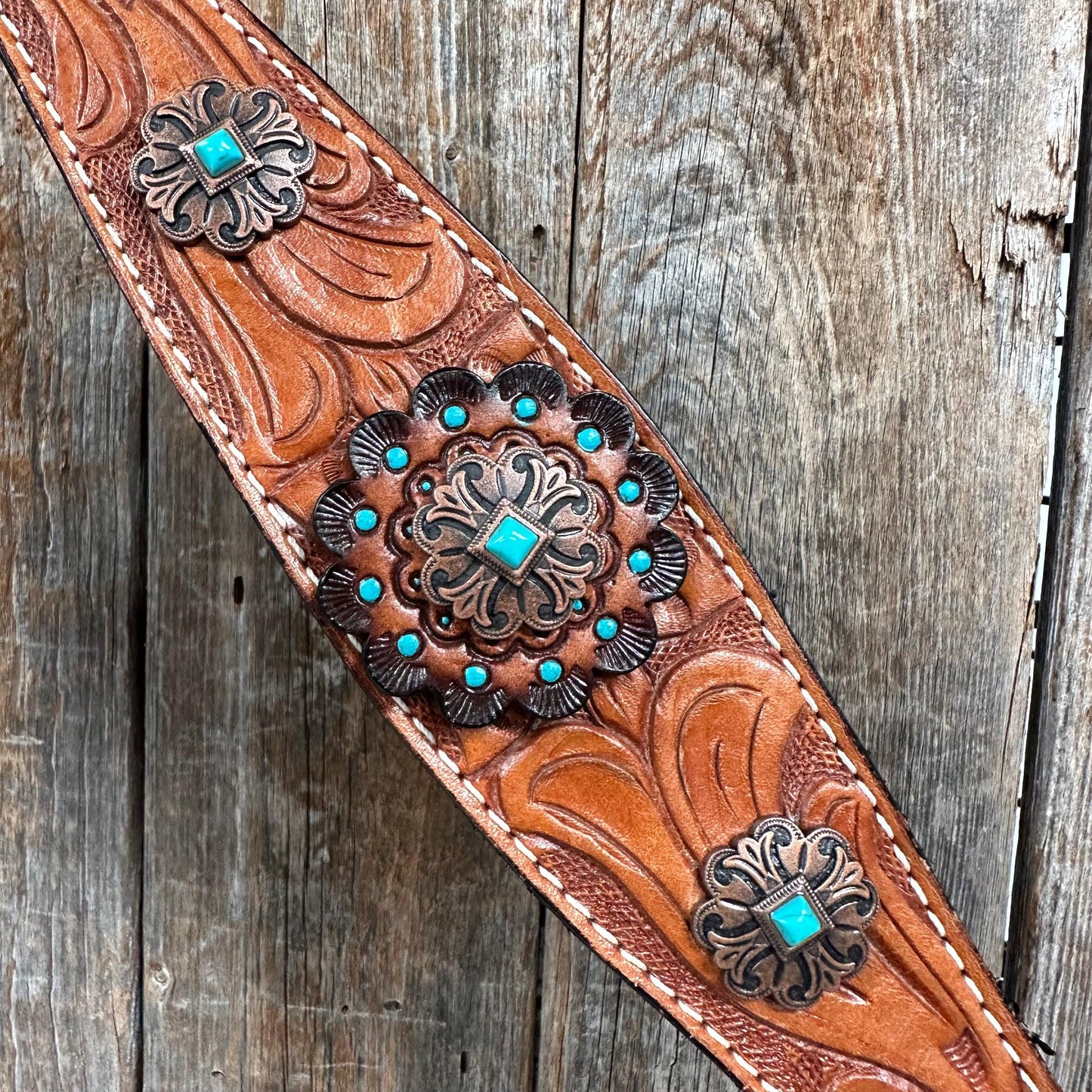 Light Oil V Brow Copper and Turquoise Browband & Breastcollar Tack Set #BBBC557