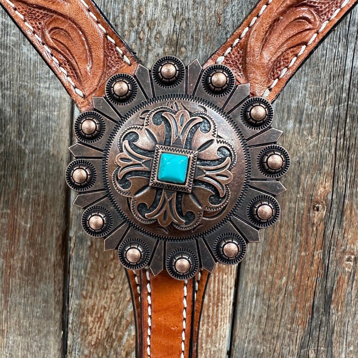 Light Oil V Brow Copper and Turquoise Browband & Breastcollar Tack Set #BBBC557