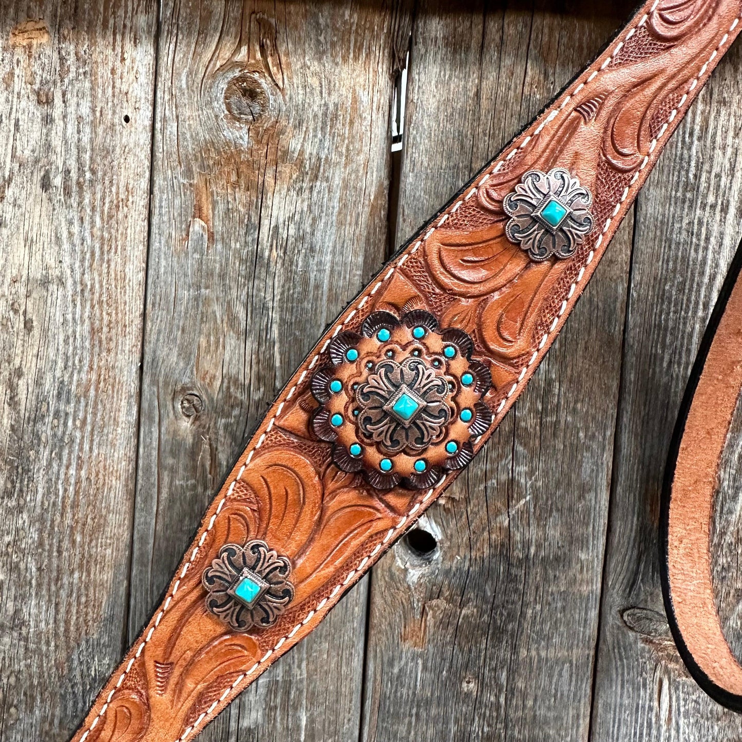 Light Oil V Brow Copper and Turquoise Browband & Breastcollar Tack Set #BBBC557