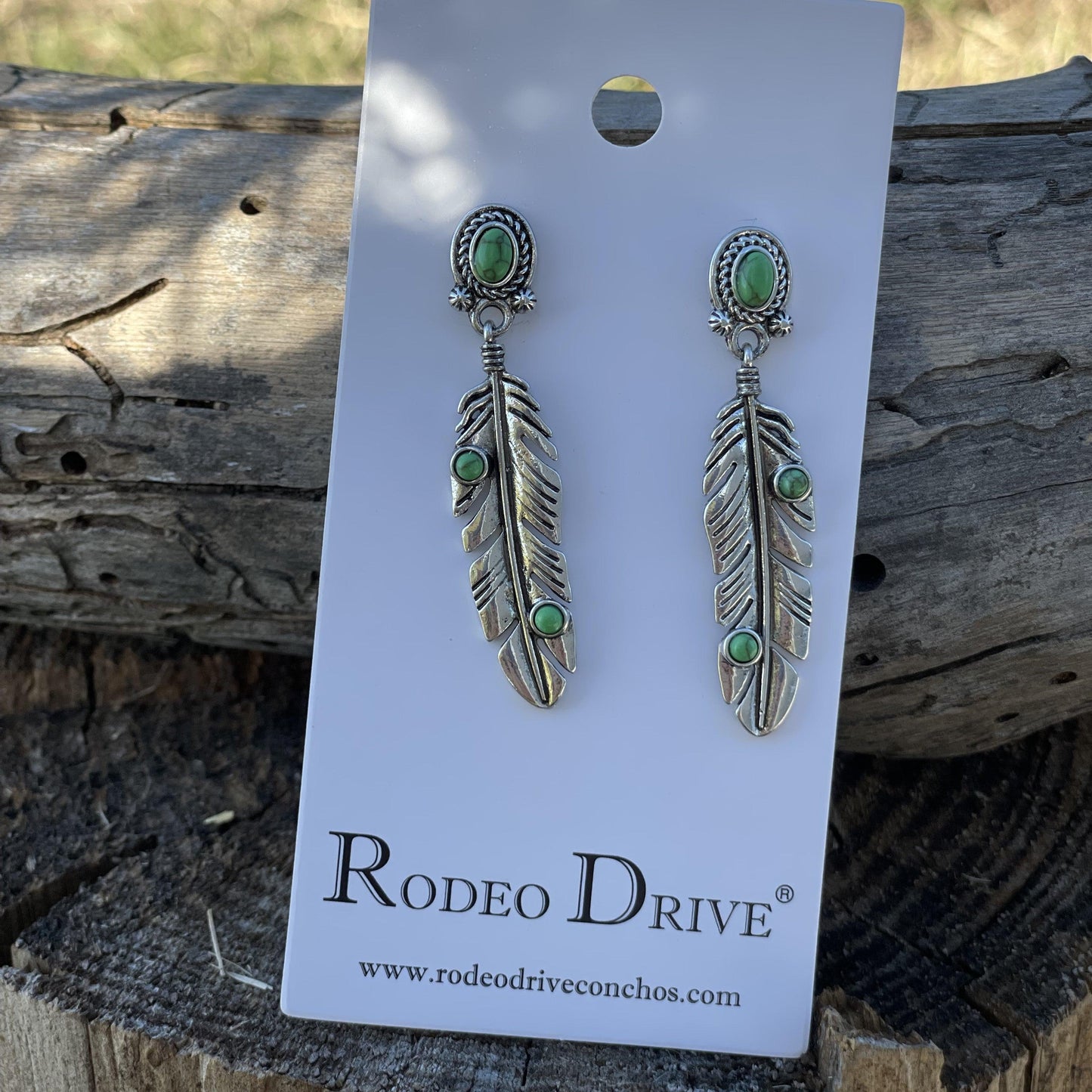 Green Feather Dangle Silver Fashion Earrings WA182