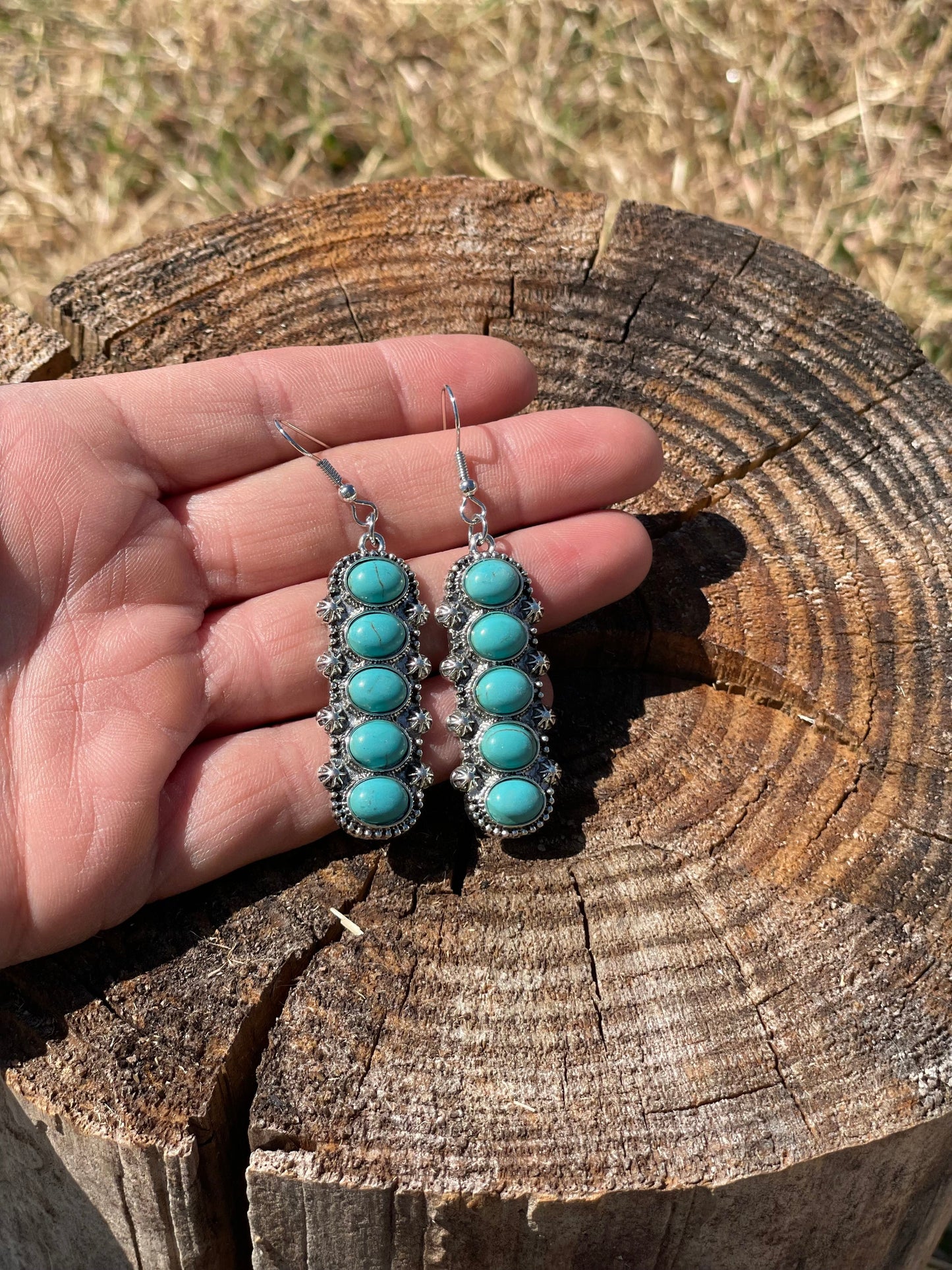 Turquoise Pendant Dangling Silver Fashion Earrings WA173