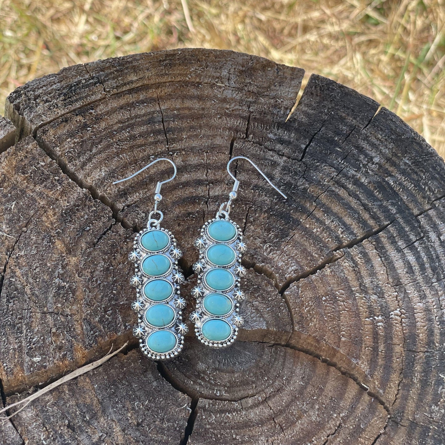 Turquoise Pendant Dangling Silver Fashion Earrings WA173