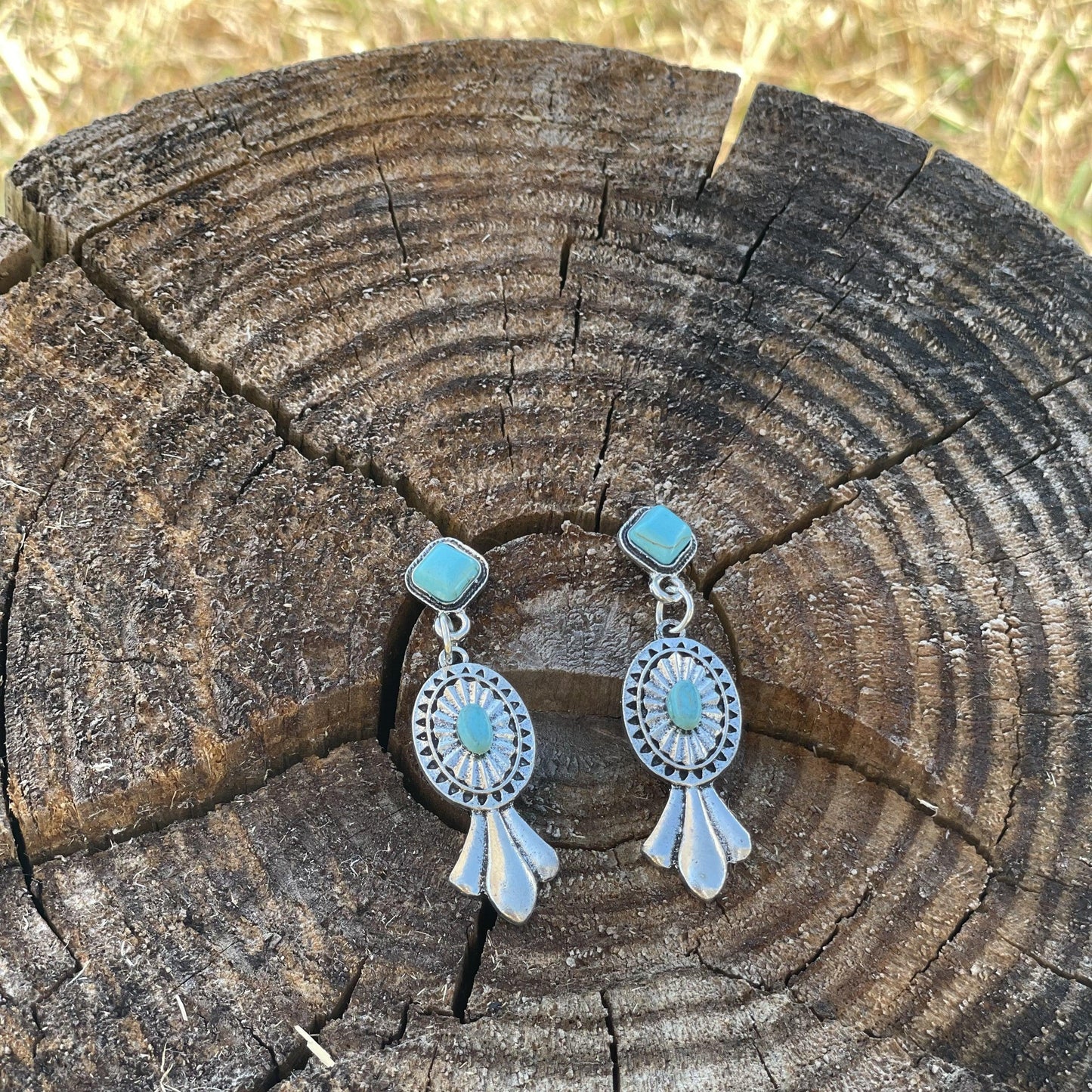 Squash Blossom Style Turquoise Dangle Fashion Earrings WA170