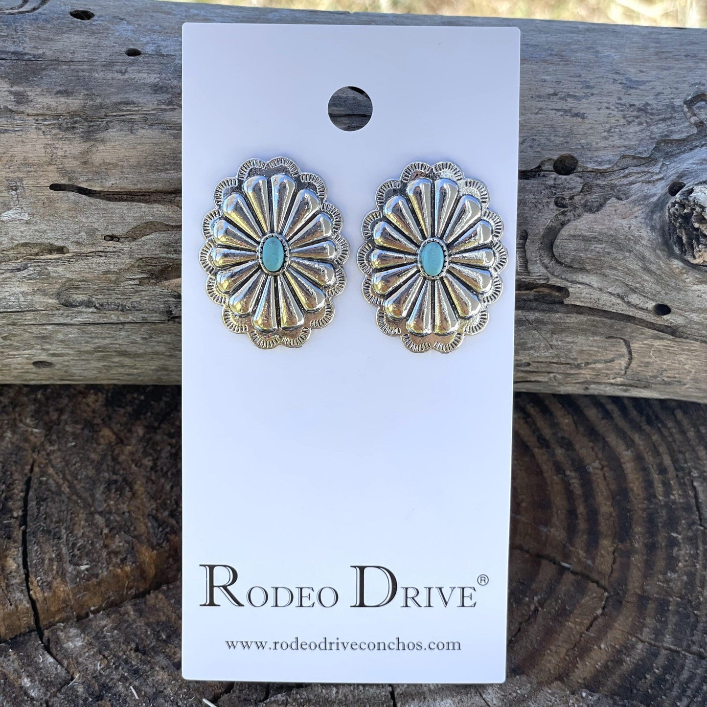 Concho Style Turquoise Silver Fashion Earrings WA202