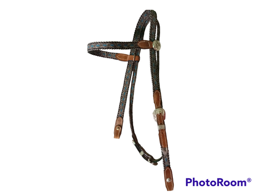 Straight Browband Headstall - handmade Turquoise/Brown/White