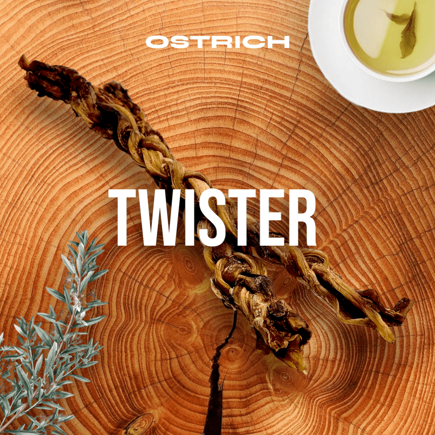 Ostrich Tendon Twister (12" x 2.5" x 1"): The Satisfying, All-Natural Chew for Dental Health & Joint Support