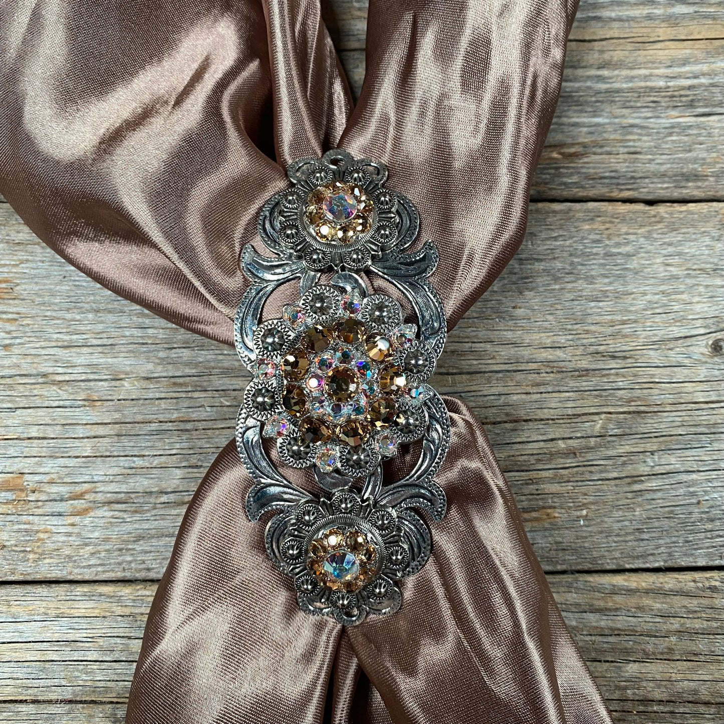 Triple Concho Antique Silver  Crystal Slide Champagne and AB