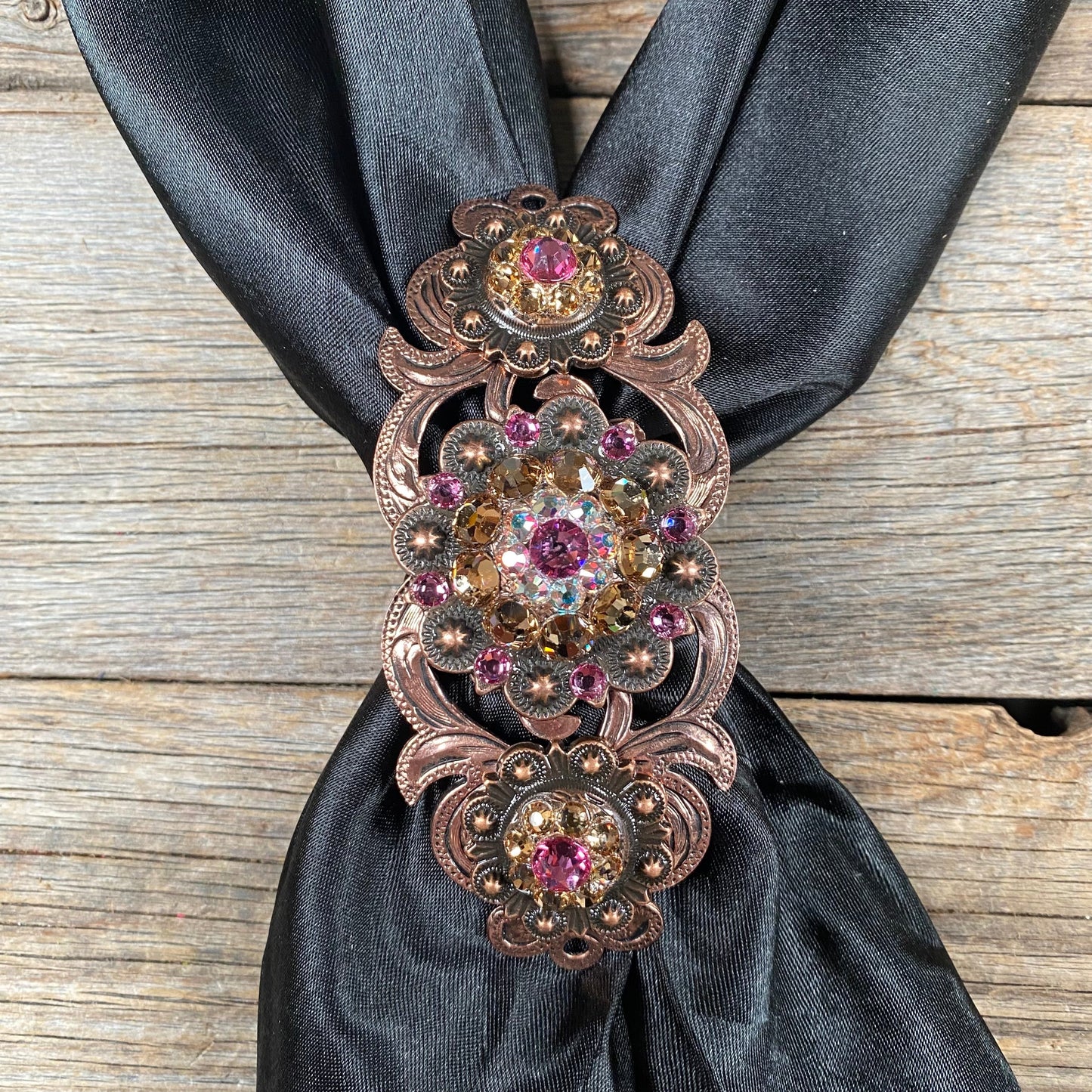 Triple Concho Copper Crystal Slide Pink, AB and Champagne