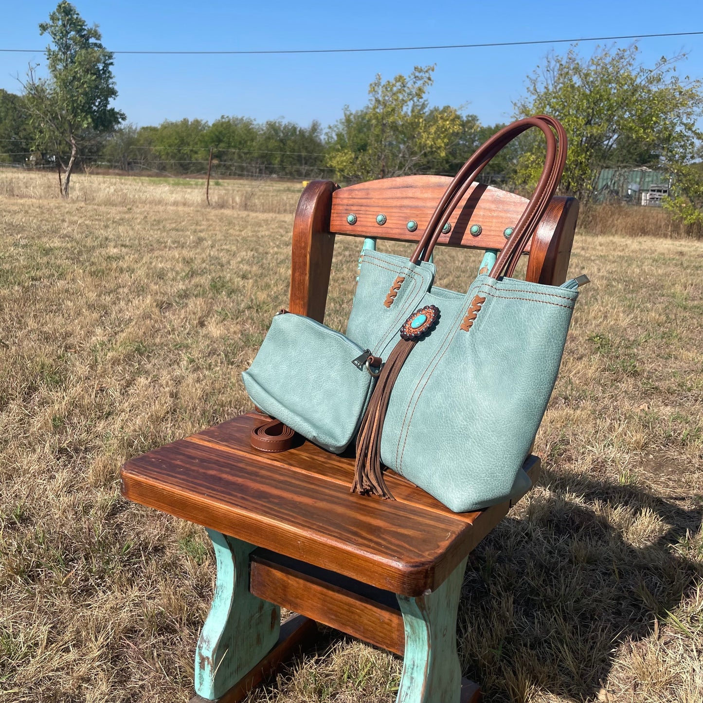 Teal Western Purse/Handbag with Small Clutch #DN104