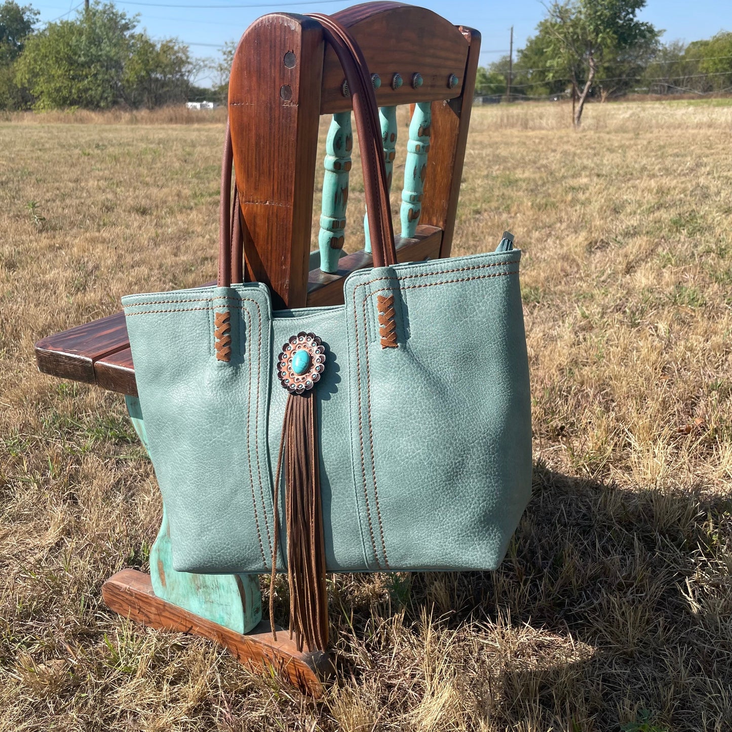 Teal Western Purse/Handbag with Small Clutch #DN104