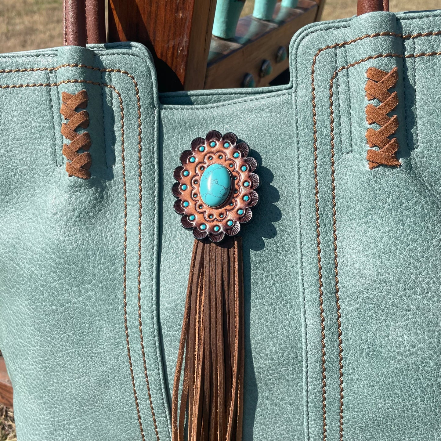 Teal Western Purse/Handbag with Small Clutch #DN104