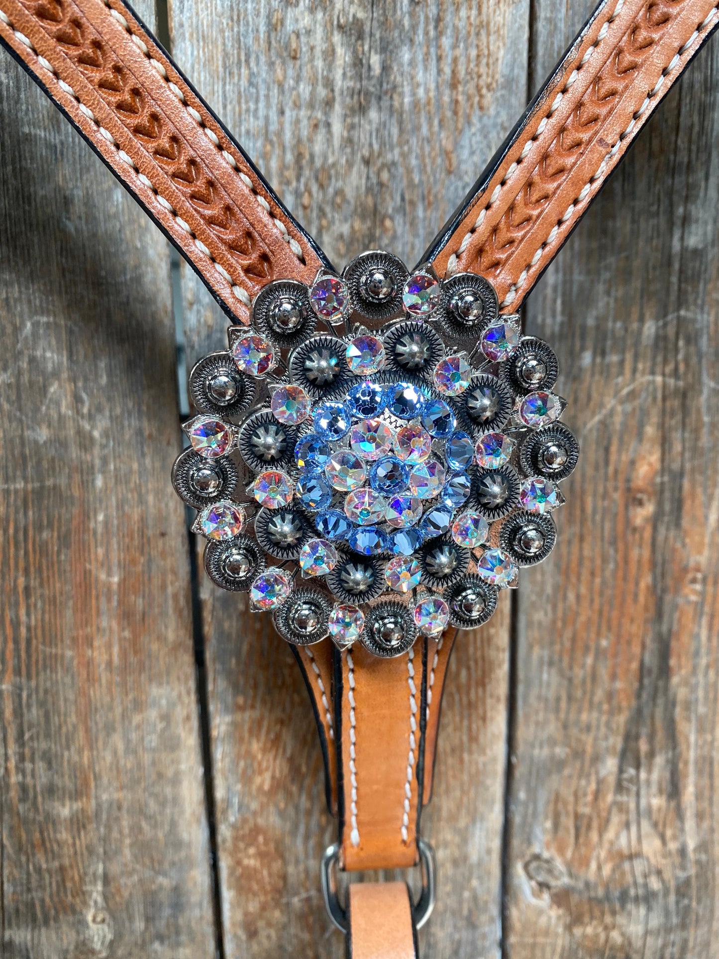 Light Oil Basketweave Blue Wither Strap, One Ear & Breastcollar Tack Set #OEBC438